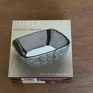 Towle Vineyard Collection 5.5 Inch Square Bowl - Basket Weave Exterior - NIB